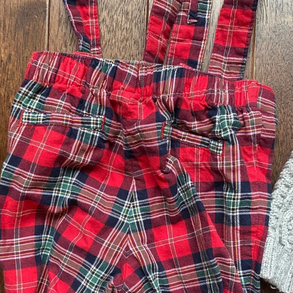 Janie and Jack Red Plaid Overalls with Gray Sweater Set - Picture 5 of 10